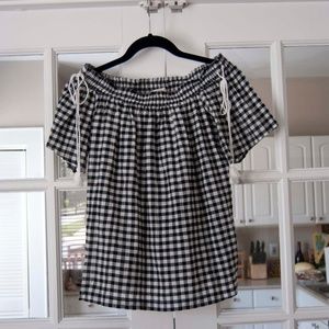 Loft Off The Shoulder Gingham Blouse - XS